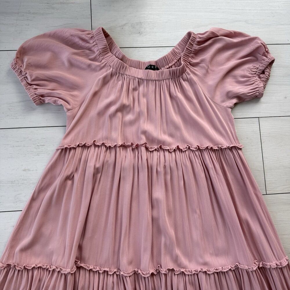 Fore Womens Pink Tiered Maxi Dress Size Medium Cottagecore Prairie Boho Peasant - Picture 5 of 10